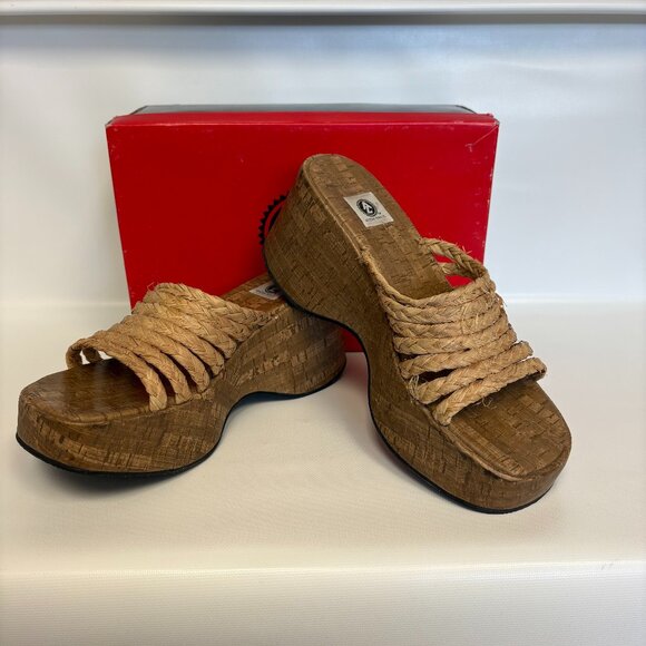 Vintage Arizona Women's Cork/Wicker Platform Sandals - Picture 1 of 6